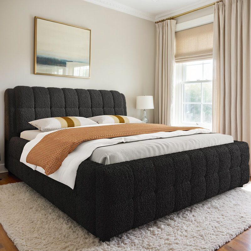 Comfortable Foam Headboard Platform Bed - Solid MDF Frame, Box Spring Free, Long-Lasting, California King, Black