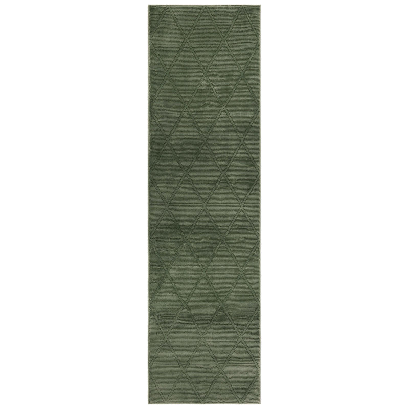 Revive Geometric Area Rug In Green, Runner 69cm x 244cm