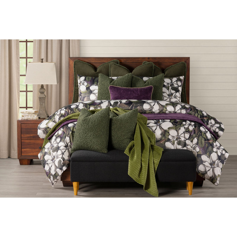 Magnolia Floral Print Duvet Cover Set, California King Duvet Cover + 2 King Shams