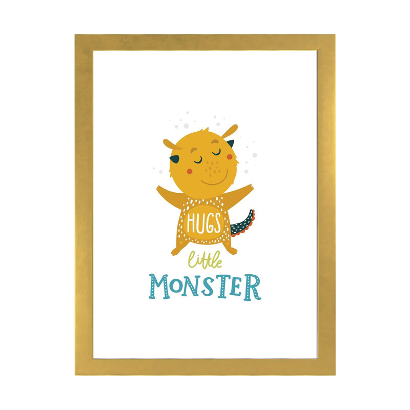 Petits monstres - impression d'art graphique, H 32 po x l 24 po x P 1 po, Blanc, Papier encadré doré
