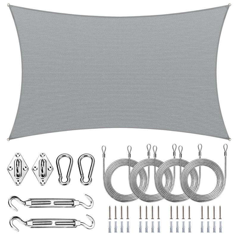 Royal Shade Rectangle Shade Sail With Hardware Kit & Rope, 14 ft. x 14 ft., Gray