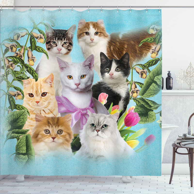 Ensemble de rideau de douche et crochets Cat Lover, H 70 po x l 69 po