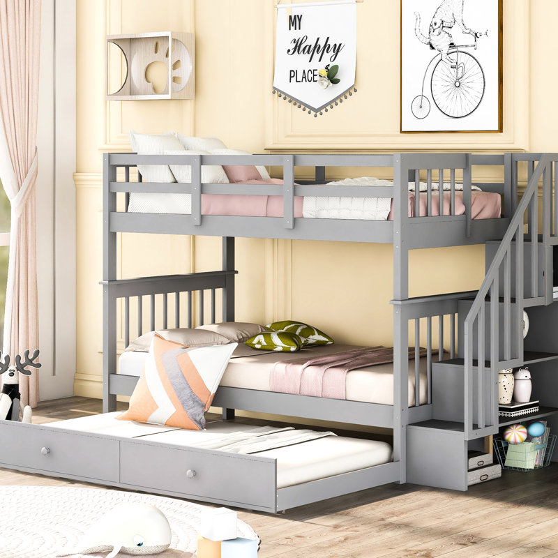 Lit superposé dans la chambre à coucher avec lit gigogne simple gris et rangement Twintwin - Design élégant et fonctionnel