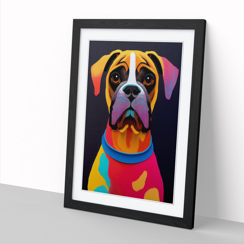 Boxer Dog Crayon - Single Picture Frame Print, Black Framed, 34cm H x 25cm W
