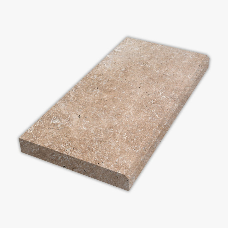Walnut Tumbled 12x24 Travertine Extra Thick Modern Edge Coping, Walnut 