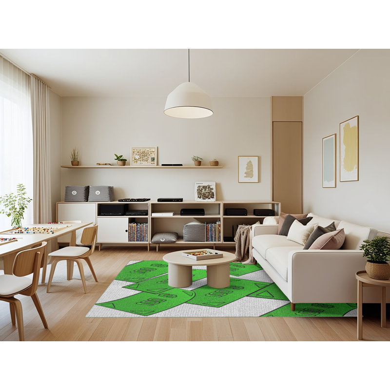 Tapis vert/crème tissé à la machine, Rectangle 7 pi x 9 pi