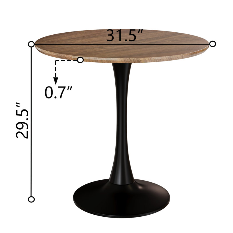 Petite table de salle à manger ronde en noyer tulipe pour 2, table de 31,5 pouces avec 2 chaises en cuir noir à pieds en métal, installation rapide et facile 4, base rembourrée esthétique contemporaine