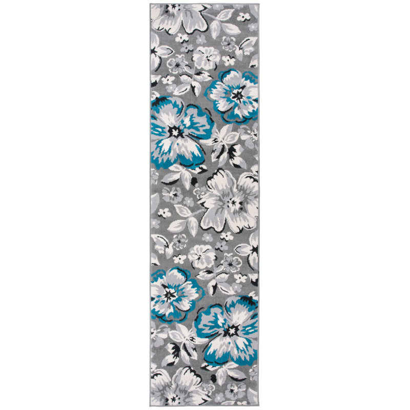 Rooshi Moroccan Blue/Gray/Ivory Area Rug, Runner 2' X 10'