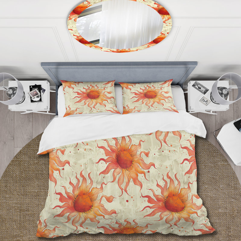 Ensemble de housse de couette orange et beige Morning Glow Sun I - Boho, Housse de couette simple + 2 taies décoratives st