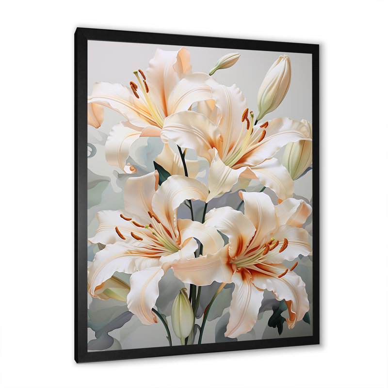 «Beige Lilies Simple Tranquility IV» sur toile, Cadre simple noir, H 20 po x l 12 po x P 1 po