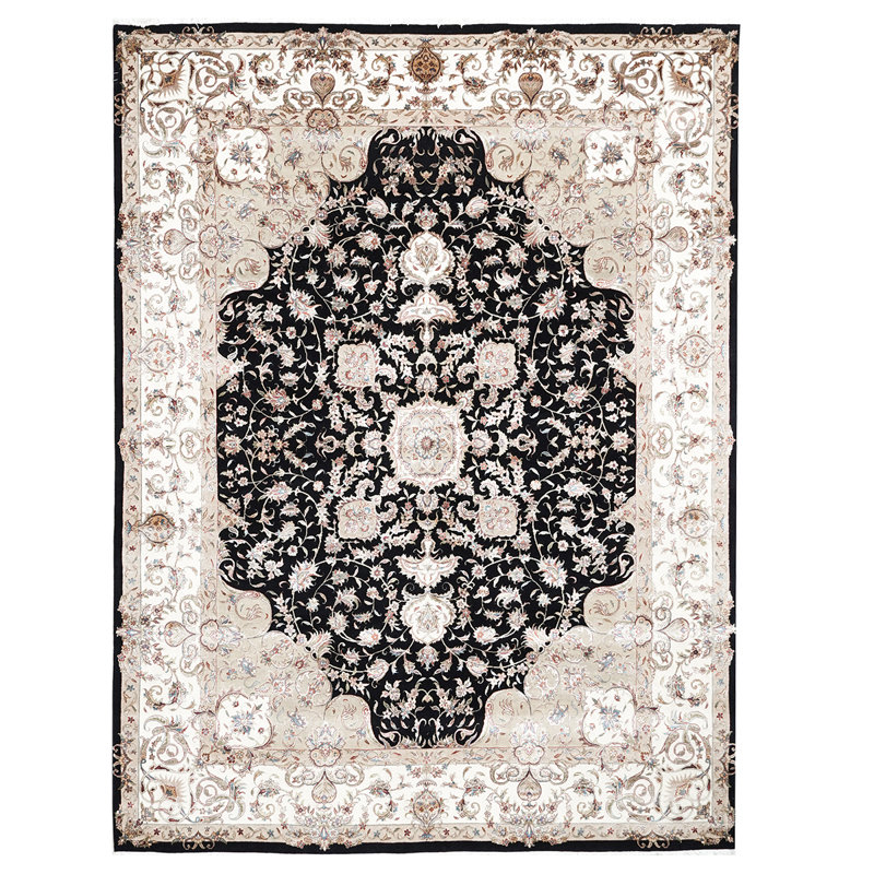 Tapis noir et ivoire luxueux et complexe Walton Select, Rectangle 8 pi x 10 pi