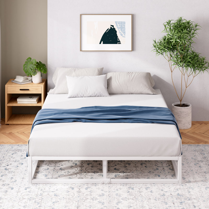 Dekker Metal Platform Bed with Wooden slat support 25cm/10in Height, Kingsize (5'), White