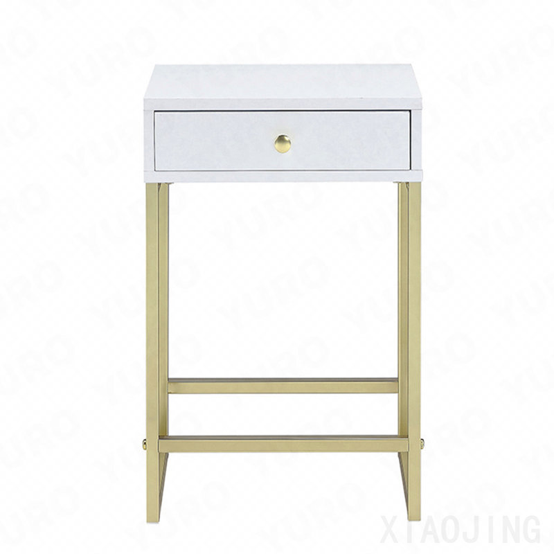 White And Brass 1-Drawer Side Table