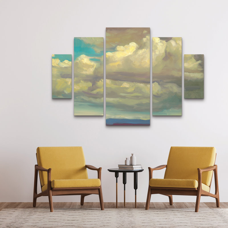 Ensemble de 5 panneaux d'art mural - «Rain Clouds Over the Desert» par Erica Pollock Norelius, art mural sur toile pour le salon, la chambre à coucher ou le bureau 