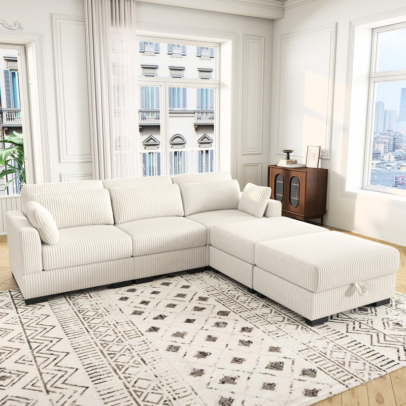Canapé modulaire en velours côtelé avec rangement 100 po, Velours côtelé beige