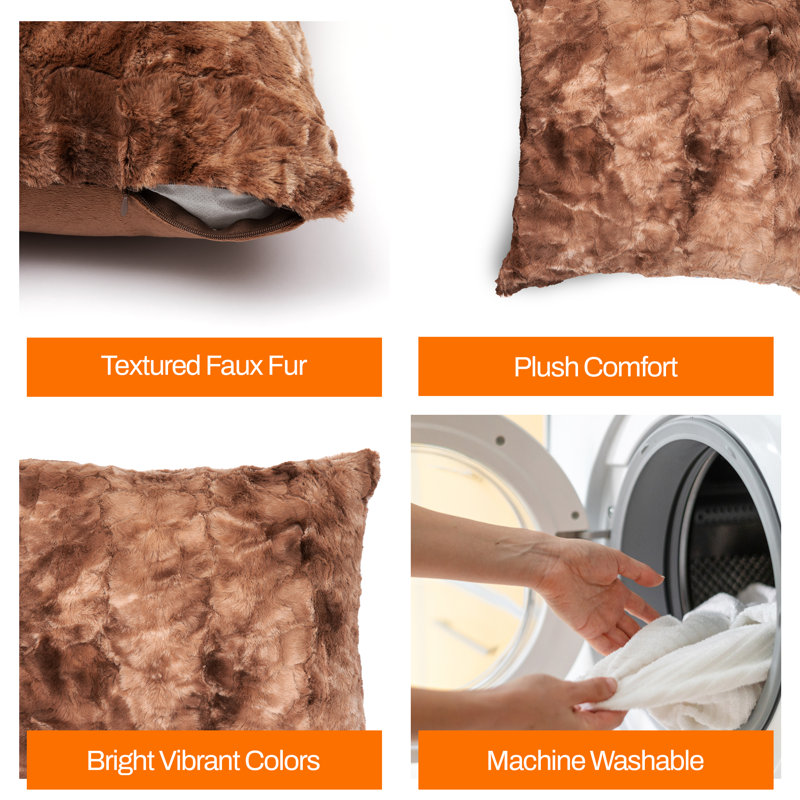  Faux Fur Throw Pillow, Marble Brown