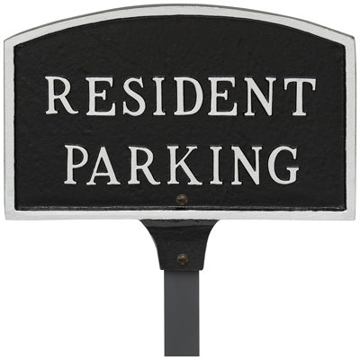5.5" x 9" Small Arch Resident Parking Statement Plaque Sign with Lawn Stake - Black/Silver