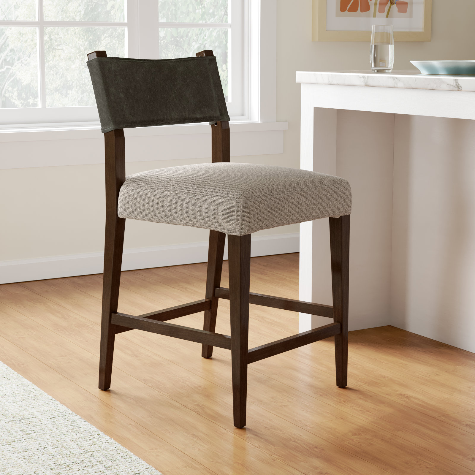 Lorretta Bar Stool, Counter Stool (25.98" Seat Height), Tulsa Ink/Nubuck Charcoal Rayon/Viscose/Leather, Antique Sable