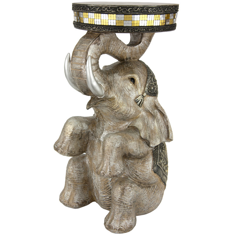 White Resin Elephant Statue with Traditional Costume, 23"