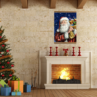 " UNFRAMED Santa Claus Carrying Gifts Hanging Canvas Prints Rolled Up In Tube. "