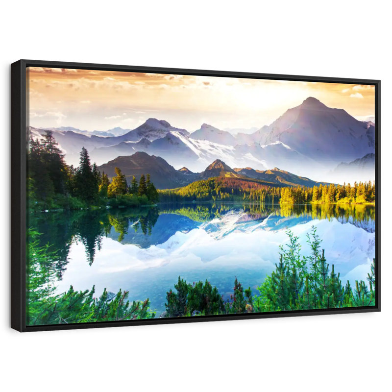 Montagne et lac au lever du soleil, H 9 po x l 13 po
