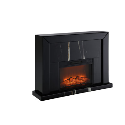 Stunning Black Mirrored Fireplace - Wood Composite, Stylish Marble Grain Feature, Tempered Glass Brilliance, 36In Height, 47In Width Sophisticated Synthetic Wood, Graceful Grain, Delight, X 12In