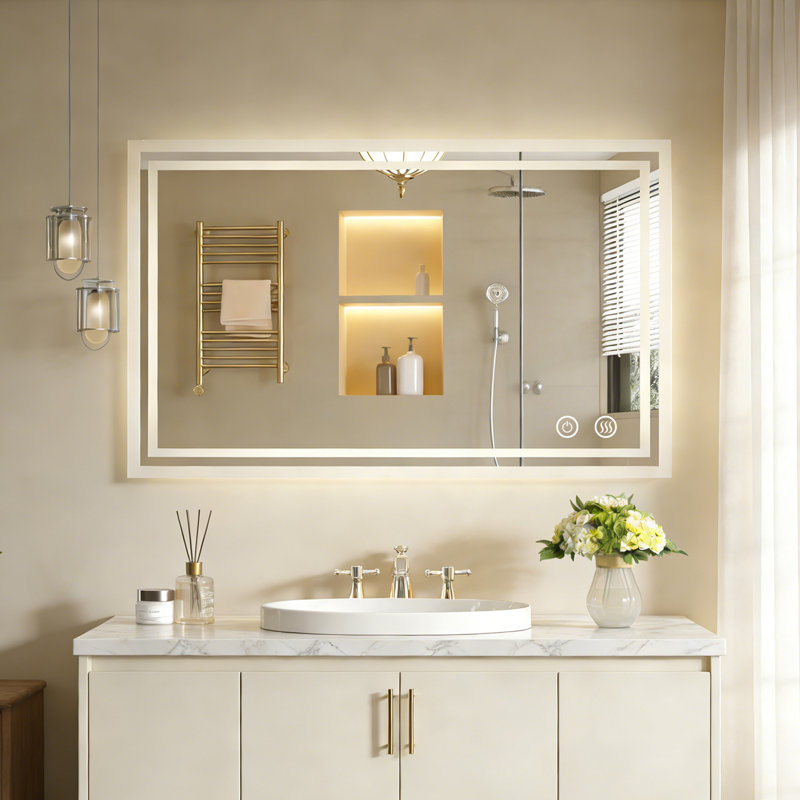 LED Bathroom Vanity Mirror with Dimmable 3-Color Temperature Anti-Fog Tempered Glass,Shatter-Proof,UL Listed, 24" x 40"