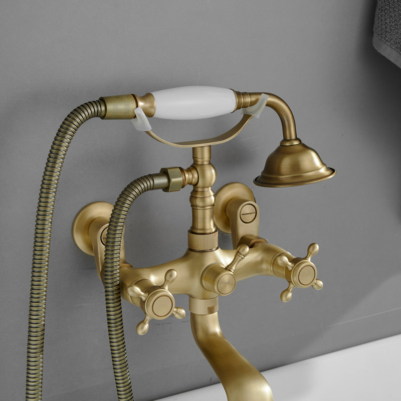 2 Handle Wall Mounted Clawfoot Tub Faucet, Antique Copper