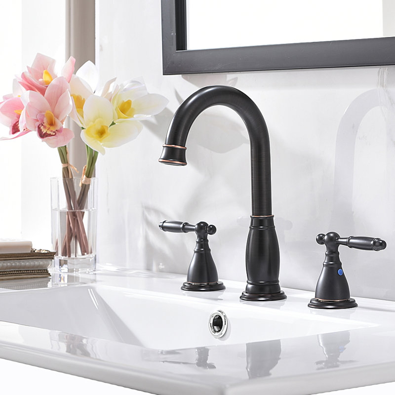 Robinet de salle de bain à large entraxe avec bonde, Bronze huilé