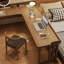 Bureau d'écriture en L en bois massif de couleur châtaignier clair avec tiroirs-2107845635-2107845646