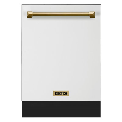 KOSTCH 24" Built-In Dishwasher, Top Control with Third Rack, Large Capacity 15 Place Settings, ENERGY STAR, 45-dBA, Open Dry, in White with Bronze Handle