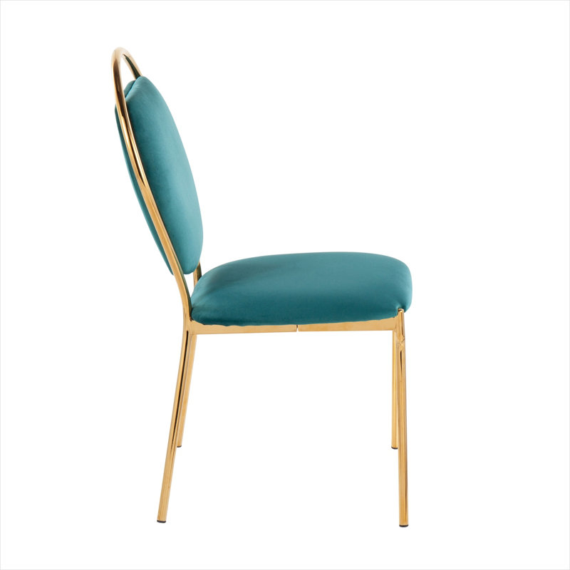 Ensemble de 2 chaises d'appoint en velours vert avec cadres en métal doré, hauteur de salle à manger contemporaine