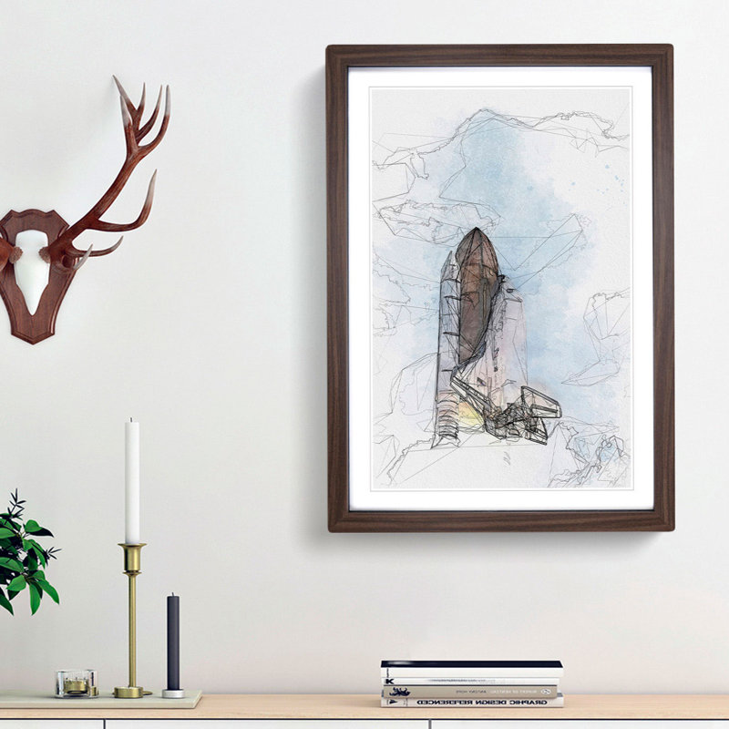 Atlantis Space Shuttle in Abstract - Picture Frame Graphic Art Print, 36cm H x 27cm W x 2cm D, Walnut Framed