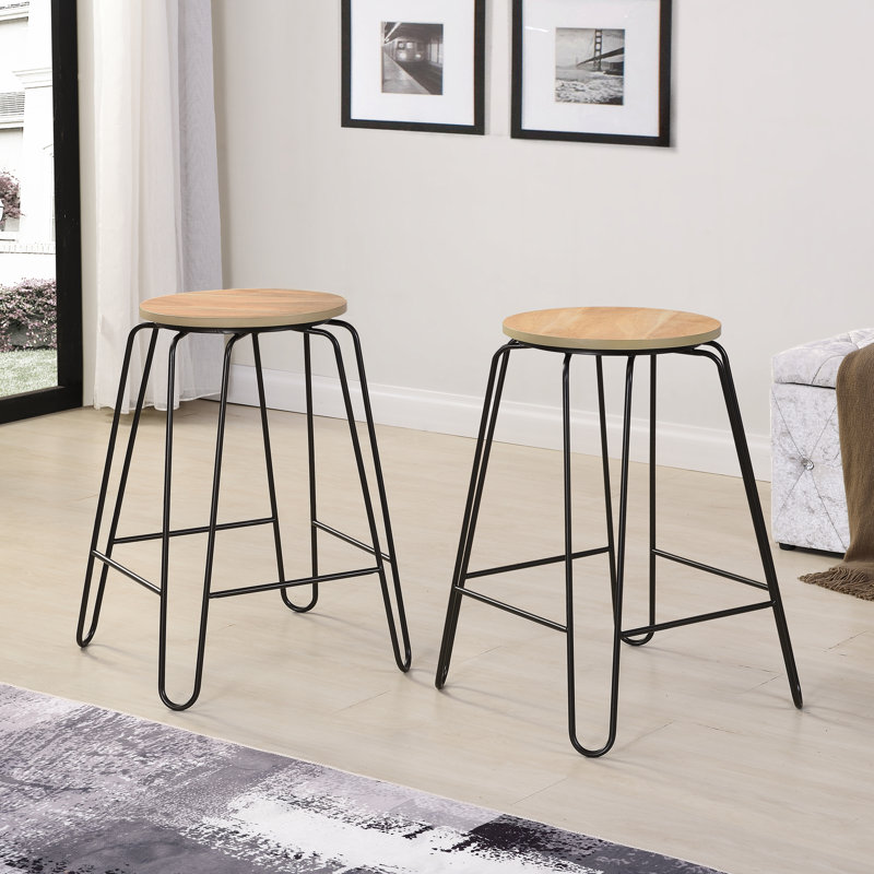Counter Stool with Metal Frame, Elm, Counter Stool (24" Seat Height), Black