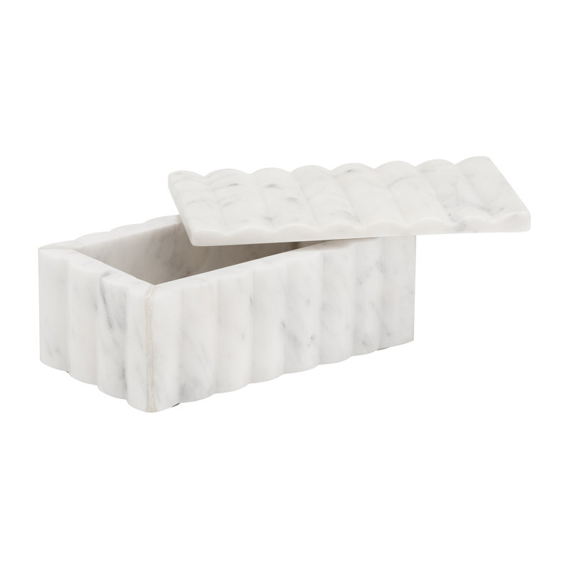 Boîte décorative rectangulaire striée en marbre avec couvercle amovible, Blanc