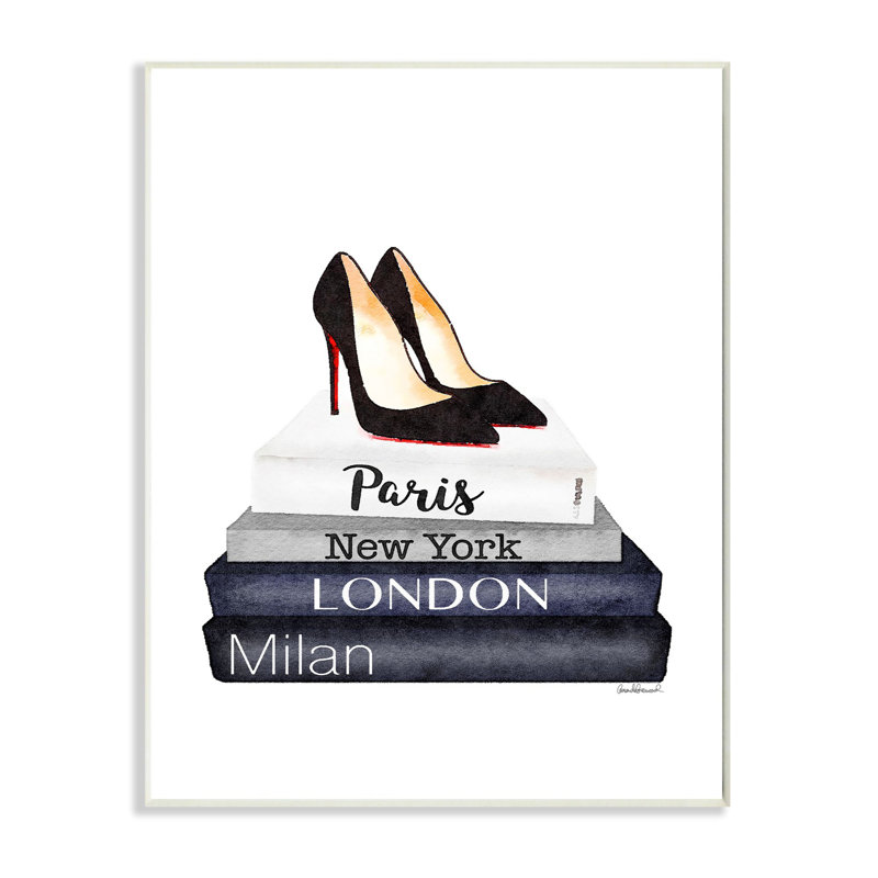 «Fashion Designer Shoes Bookstack Blue», impression, Plaque murale, H 15 po x l 10 po