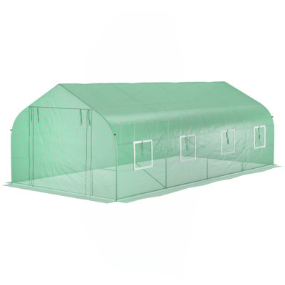 20' X 10' X 7' Walk-In Tunnel Greenhouse With Zippered Mesh Door And 8 Mesh Windows, Gardening Plant Hot House With Galvanized Steel Hoops, Green