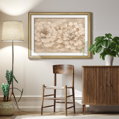 Neutral Beige Floral Close Up Botanical Wall Decor for Living Room Bedroom or Entryway Framed Wall Art 26"x36"