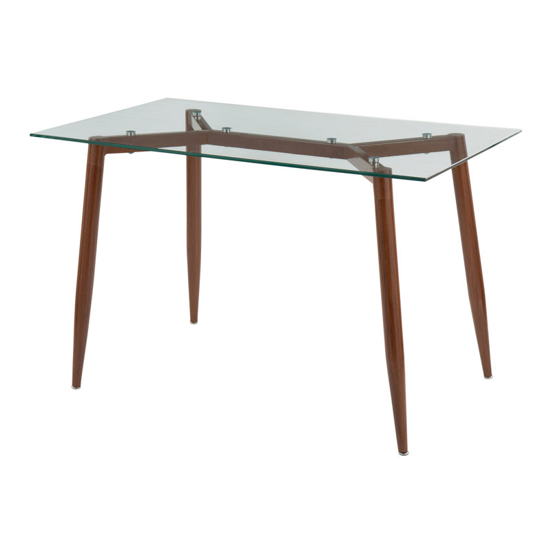 Clara Contemporary Table In Walnut Metal With Clear Tempered Glass Top By Lumisource, Walnut