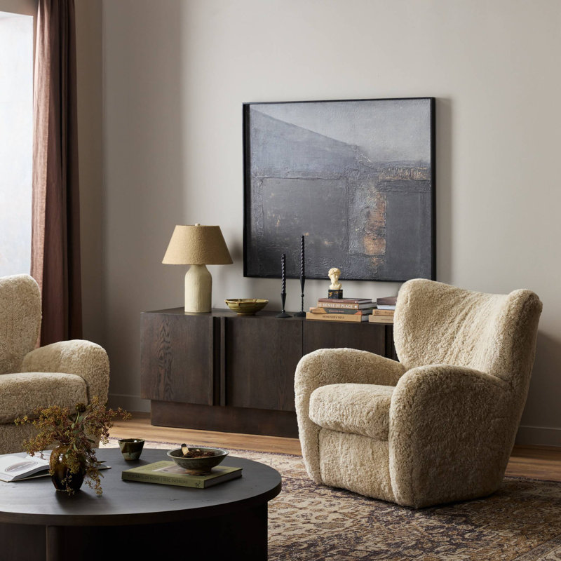 Bristow Wingback Chair, Beige Shearling