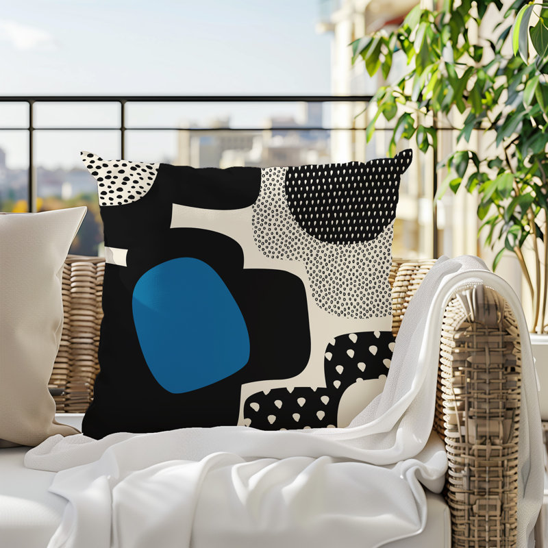 Coussin carré intérieur / extérieur pia, H 17 po x l 17 po, Turquoise / noir / blanc cassé