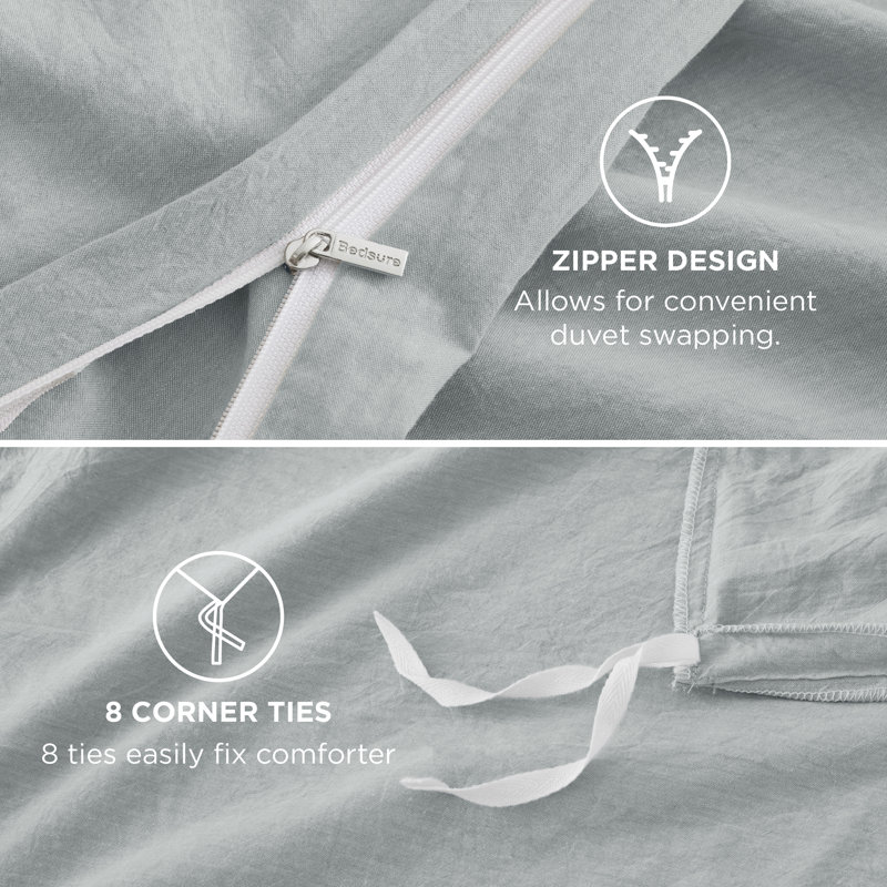 Bedsure 100% Washed Cotton Duvet Cover Set, Full Duvet Cover + 2 Shams(20"*26"), Baby Blue