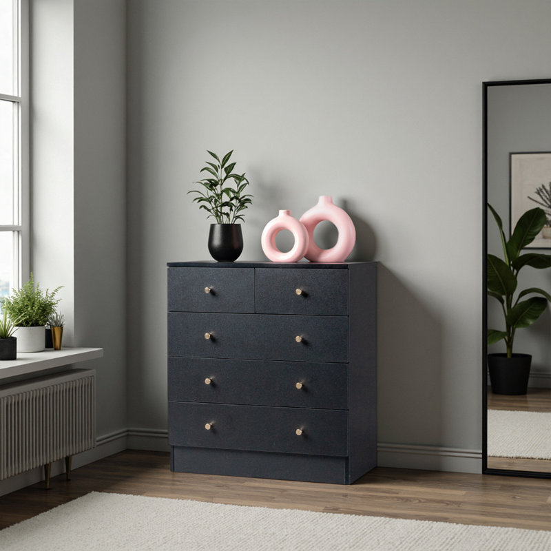 Armoire de rangement à 5 tiroirs Cilegon, Noir, noir, noir, noir