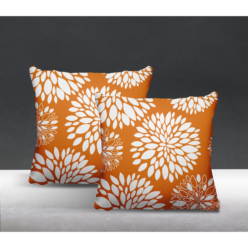 Floral Outdoor Reversible Throw Pillow, 15W" x 15H", Orange