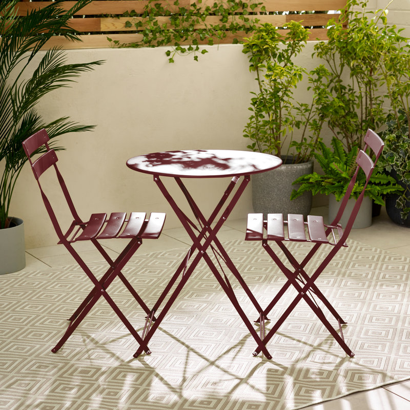 Laster Garden Dining Table Set With 2 Matching Dining Chairs - Patio Bistro Set for Modern Garden, Red