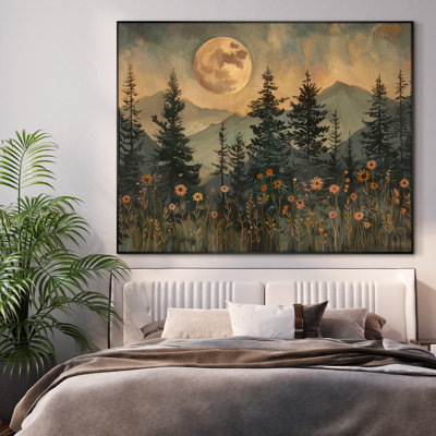 «Enchanted Forest Nightscape with Moon Nature», très grande reproduction d'art encadrée (assemblage requis)