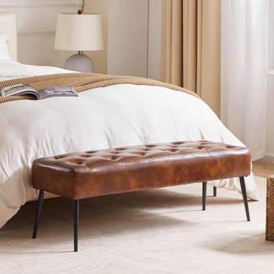 Faux Leather Upholstered Bench with Metal Legs