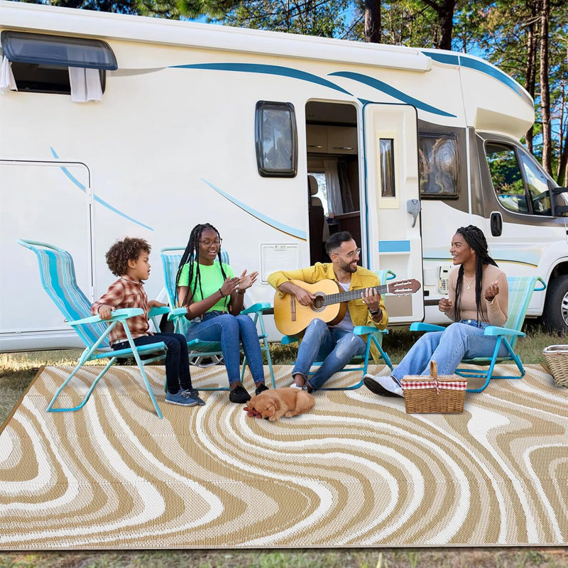 Porch Rugs Outdoor Waterproof 8X10 Outdoor Camping Rug, Modern Plastic Straw Rugs With Portable Bag, Reversible UV Resistant Outside Rug For Picnic Backyard Deck RV Balcony Camper, Light Brown