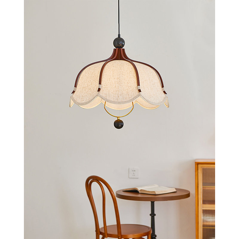 Lustre français rétro en bois d'hévéa