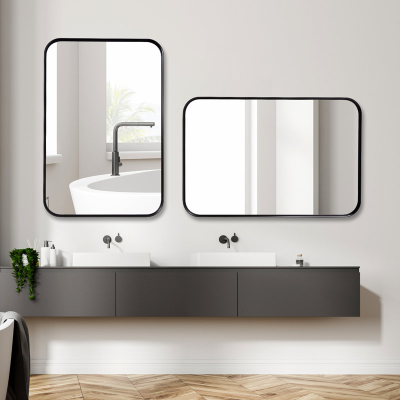 Miroir mural de salle de bain Matherne, Noir, 30 po x 22 po